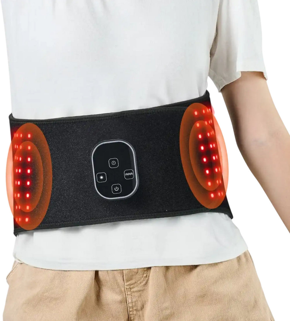 VEVOR Red Light Therapy Belt for Waist, 660nm & 850nm Red Light Therapy Pad with Timer, 112 LEDs, 3-Level Vibration & 3 Intensities, Cordless Light Therapy Wrap Device for Shoulder Knees Pain Relief