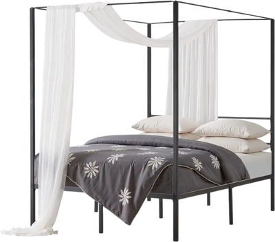 VEVOR Full Size Canopy Bed Frame, Metal Canopy Bed with Four Posters Design, Heavy Duty Steel Slats Support, Underbed Storage Space, No Box Spring Needed, Easy Assembly, Black