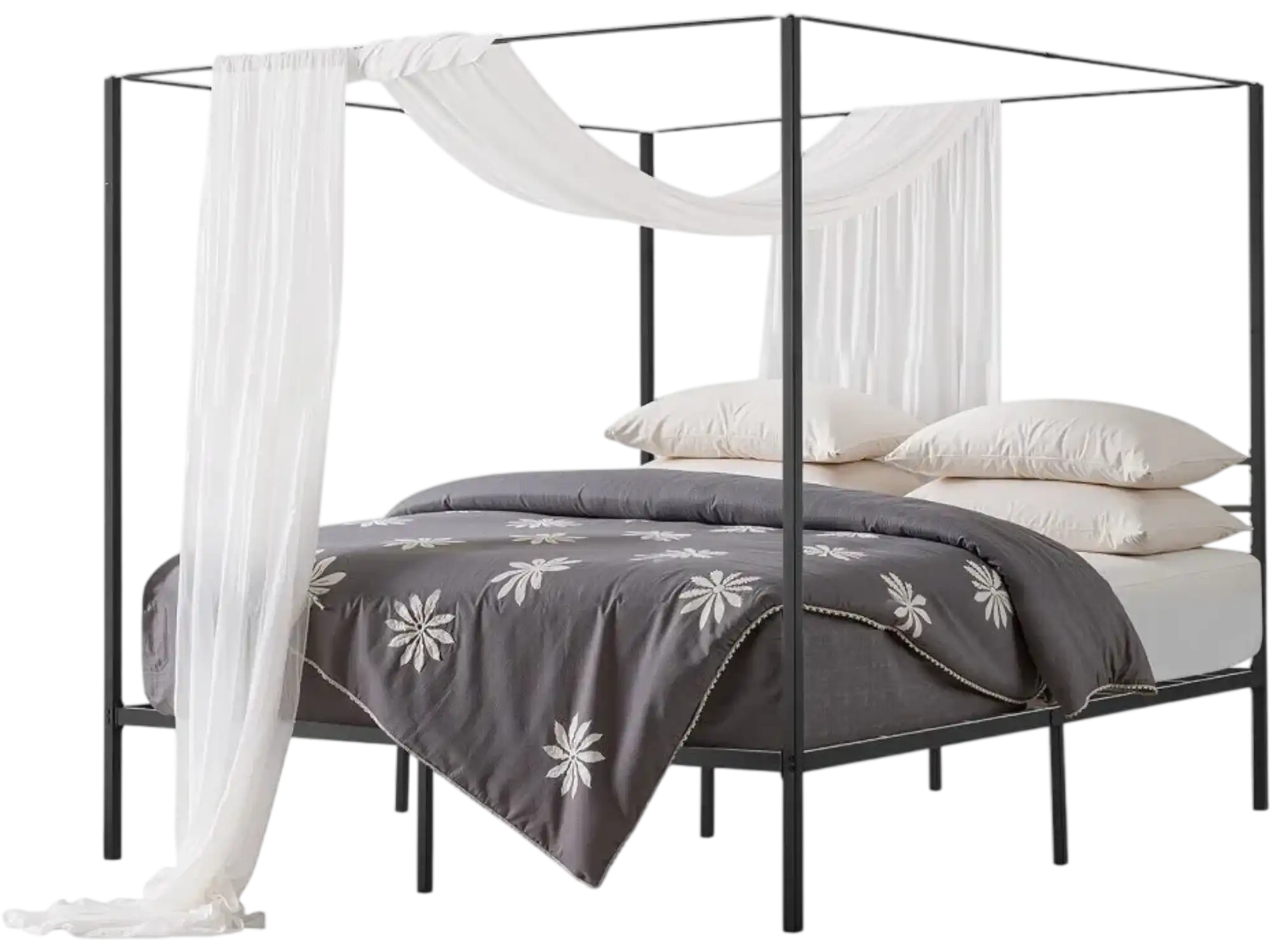 Vevor Canopy Bed Frame King Size Metal Four Poster Black New