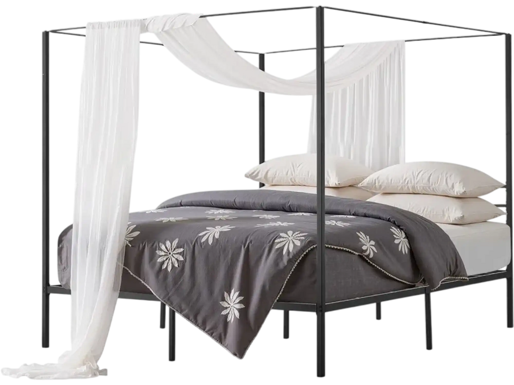 VEVOR King Size Canopy Bed Frame, Metal Canopy Bed with Four Posters Design, Heavy Duty Steel Slats Support, Underbed Storage Space, No Box Spring Needed, Easy Assembly, Black