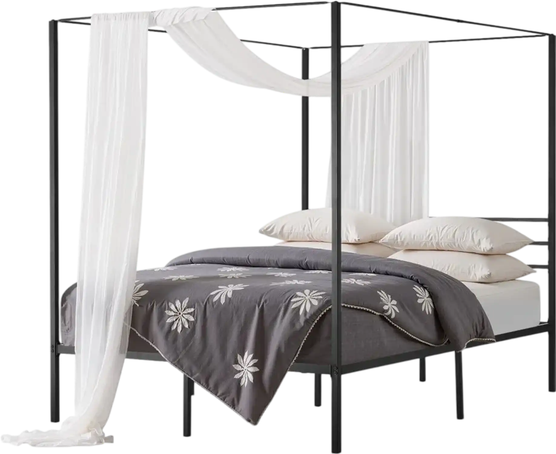 Vevor Canopy Bed Frame Queen Size Metal Bed with Four Posters Black New
