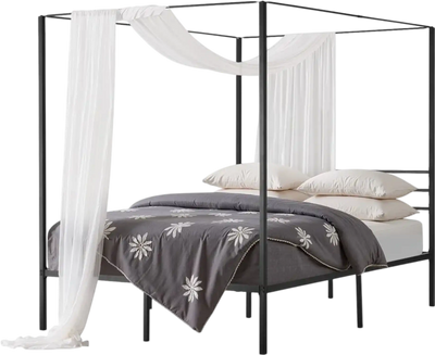 VEVOR Queen Size Canopy Bed Frame, Metal Canopy Bed with Four Posters Design, Heavy Duty Steel Slats Support, Underbed Storage Space, No Box Spring Needed, Easy Assembly, Black