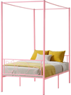 VEVOR Twin Size Canopy Bed Frame, Metal Canopy Bed with Minimalist Headboard & Four Posters Design, Heavy Duty Steel Slats Support, Underbed Storage Space, No Box Spring Needed, Easy Assembly, Pink