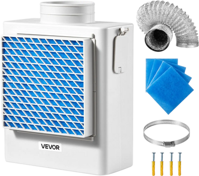 VEVOR 3-in-1 Indoor Dryer Vent Kit,Premium ABS Material Fits 4 inch Exhaust Port, Smart Overheating Reminder Exhaust Hood & Easy-to-Detach Mesh Cap & Multi-layer Purification with 4 Replacement Pads