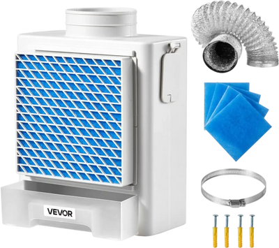 VEVOR 3-in-1 Indoor Dryer Vent Kit,Premium ABS Material with Water Drawer Fits 4 inch Exhaust Port, Smart Overheating Reminder Exhaust Hood & with 4 Purification Pads,For Electric Clothes Dryers