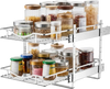 VEVOR 2 Tier Pull Out Cabinet Organizer 14.17"W x 21.06"D Slide Out Drawers, for Kitchen Bathroom Pantry Organization, Chrome-Plated Finish, Heavy Duty Steel Storage Sliding Shelves for Base Cabinets
