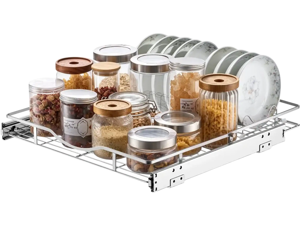 VEVOR Pull Out Cabinet Organizer 19.69"W x 21.06"D Steel Slide Out Drawers, for Kitchen Bathroom Pantry Home Organization, Chrome-Plated Finish, Heavy Duty Storage Sliding Shelves for Base Cabinets