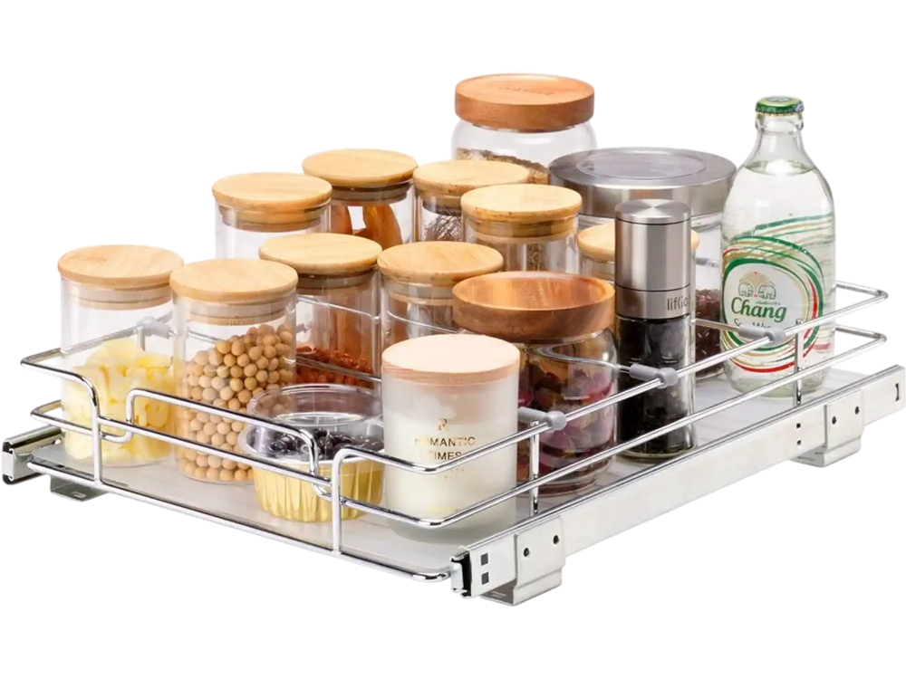 VEVOR 12.5"Wx16.5"Dx3.5"H Pull Out Cabinet Organizer, Heavy Duty Slide Out Pantry Shelves, Steel Roll Out Drawers, Sliding Drawer Storage for Home Under Sink, 14"Wx17.5"Dx7"H Install Size for Cabinet