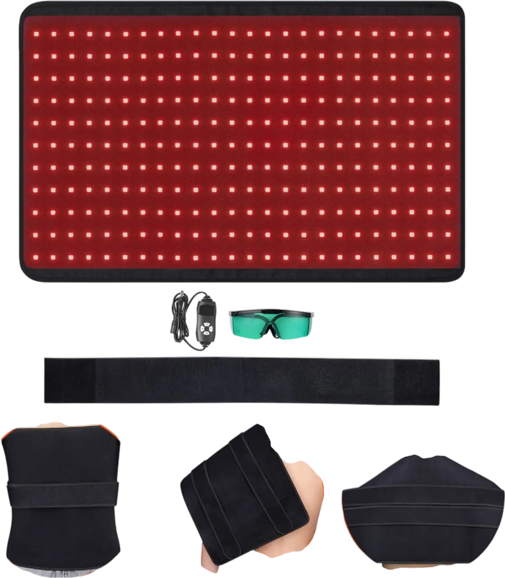 VEVOR Red Light Therapy for Body, 264 LEDs Light Therapy Pad with Controller, 10Hz Pulse, 5-30 Min Timer, 630nm Nano Red & 660nm Red & 850nm Light Therapy for Pain Relief, Skin Health