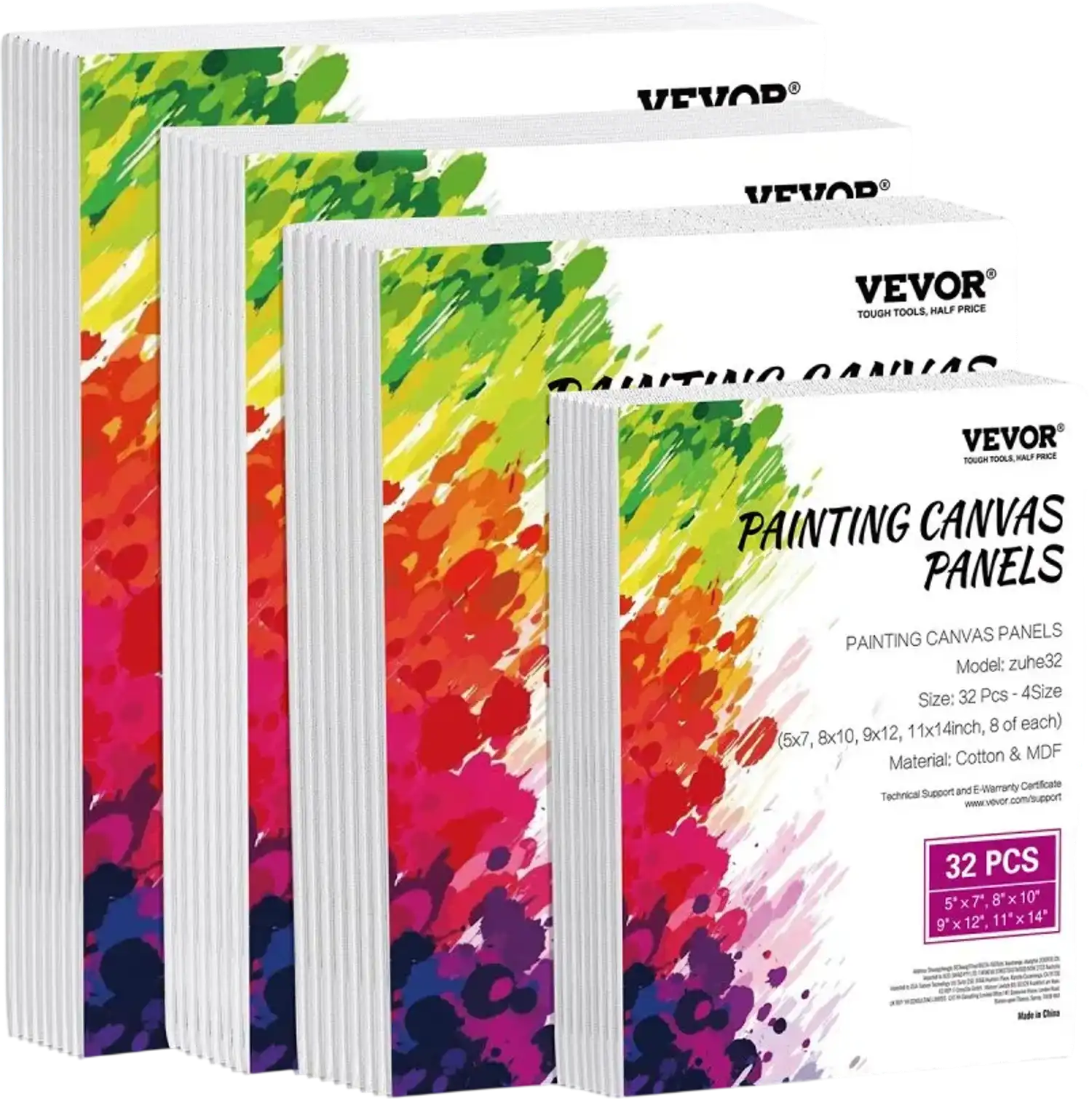 Vevor Canvas Panels for Painting 32-Pack Multi-Size White Art Boards New