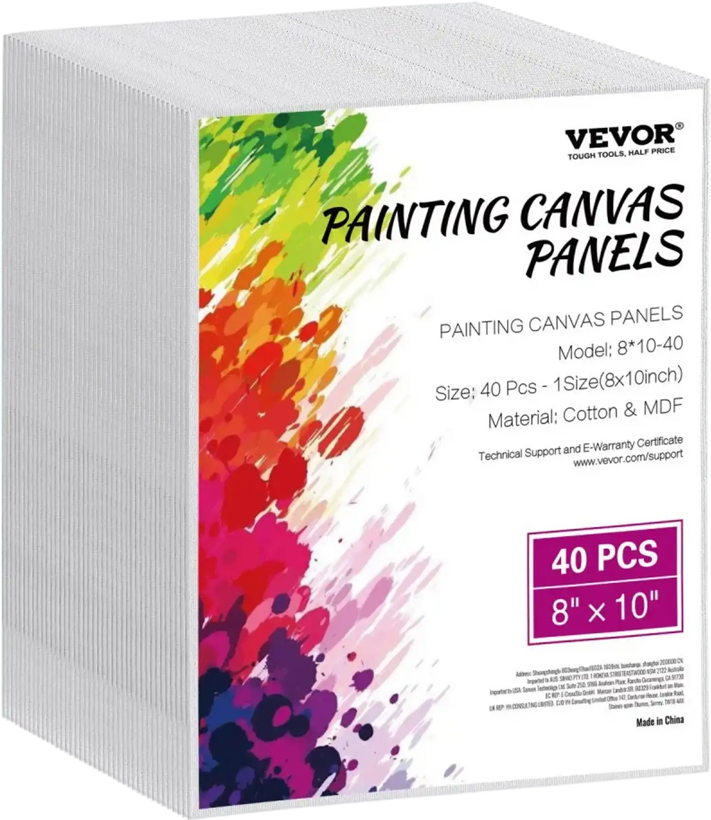VEVOR Canvas Boards for Painting, 8 x 10 Inch White Canvases for Painting, 40 Pack Painting Canvas Panels for Sketching, Acrylic and Oil Painting, Watercolor, Paint Canvas for Kids and Professionals