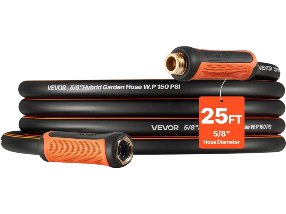VEVOR Garden Hose, 25 ft 5/8" Heavy Duty 4-Layer Rubber Water Hose, 150PSI Working & 600PSI Burst, Flexible & Non-kink Outdoor Waterhose with 3/4" Fitting, Lightweight Hoses for Gardening Cleaning