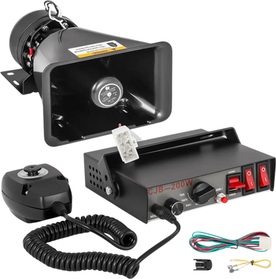 Vevor PA Speaker 200W 7-Sound Car Warning Alarm Fire Horn MIC System New