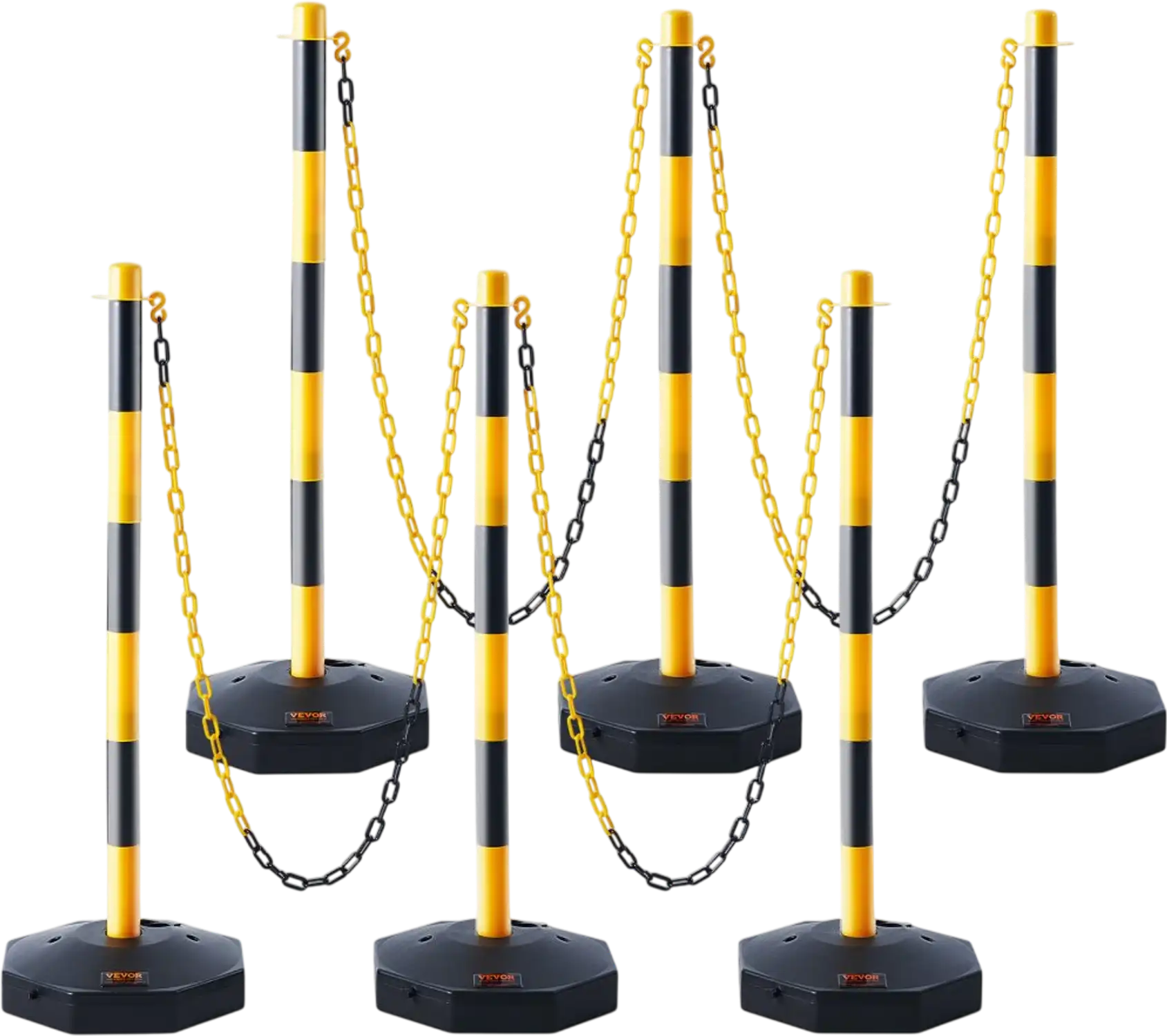 Vevor Traffic Delineator Post Cones Adjustable Fillable Base 8' Chain 6-Pack Yellow & Black New