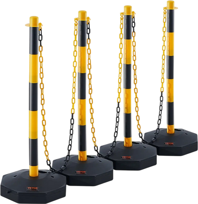 Vevor Traffic Delineator Post Cones 4-Pack with Fillable Base & 8' Chain New