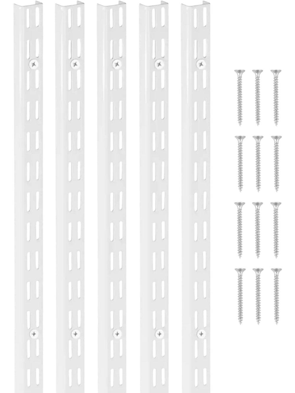 VEVOR Shelf Pilaster, 60-inch 5 Pack, Dual Track Upright Wall Shelving System, Heavy Duty Support System Twin Slot Shelf Rails, 25 Screws, Suitable for Cabinet Closet Organization Storage, Silver