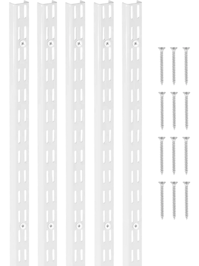 VEVOR Shelf Pilaster, 60-inch 5 Pack, Dual Track Upright Wall Shelving System, Heavy Duty Support System Twin Slot Shelf Rails, 25 Screws, Suitable for Cabinet Closet Organization Storage, Silver