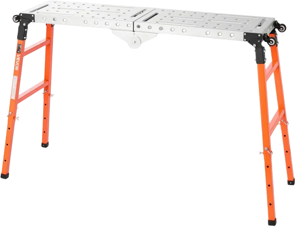 VEVOR 2-in-1 Foldable Welding Table 55" x 14" Work Bench 1100LBS Capacity, 5-Level Height Adjustable, Heavy-Duty Steel Welding Platform with 4 Wheels, 12 Tool Slots & 0.55" Fixture Holes for Workshops