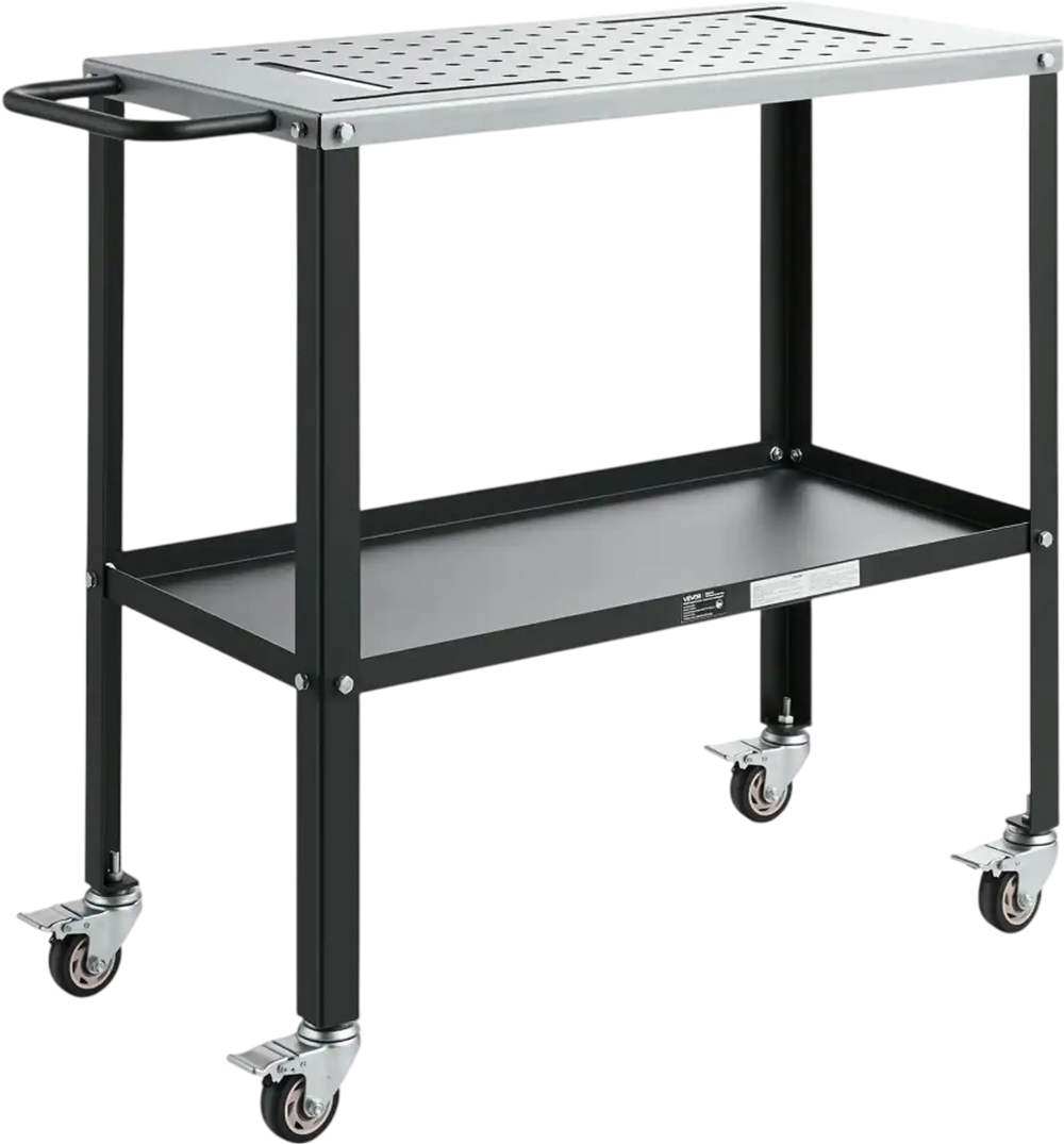 VEVOR Welding Table 36" x 18" Movable Welding Workbench 1200LBS Capacity, Heavy-Duty Steel Work Table Platform with 4 Lockable Casters, 4 Tool Slots, 0.63" Fixture Holes, Tool Tray for Workshops