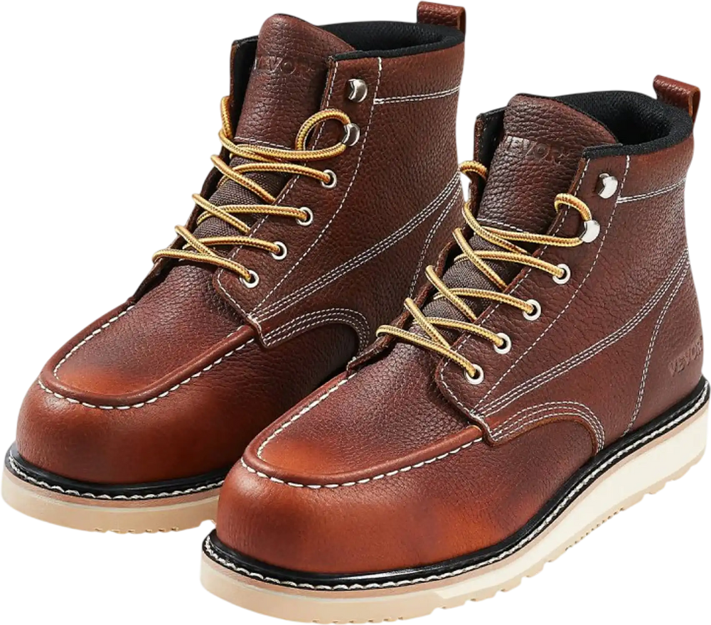 VEVOR Steel Toe Work Boots, US Size 9, Waterproof Moc Toe Work Boots for Men, Slip-Resistant Work Boot, Lightweight and Breathable EVA Rubber Sole Mens Boots for Industry Construction, Brown