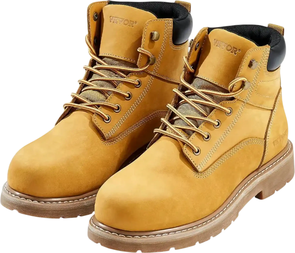 VEVOR Steel Toe Work Boots, US Size 8.5, Waterproof Work Boots for Men, Slip-Resistant Work Boot, Lightweight and Breathable Rubber Sole Mens Boots for Industry Construction, Brown Yellow