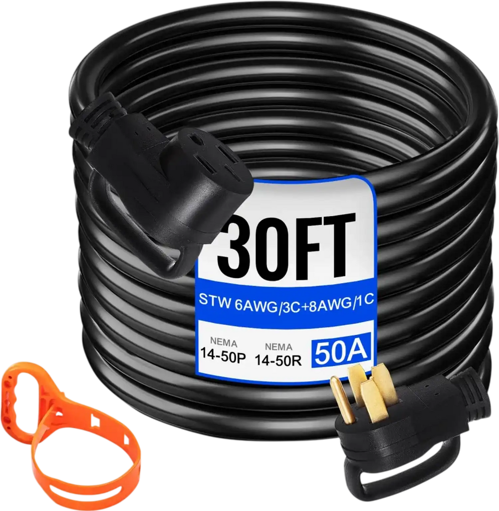 VEVOR Heavy Duty 30 ft 50 Amp RV Extension Cord Power Supply Cable w/Molded Connector&Handles 125 / 250V