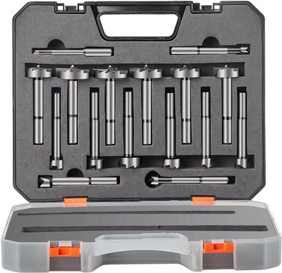 Vevor Forstner Bit Set Carbon Steel Woodworking Drill Bits 16-Piece 1/4