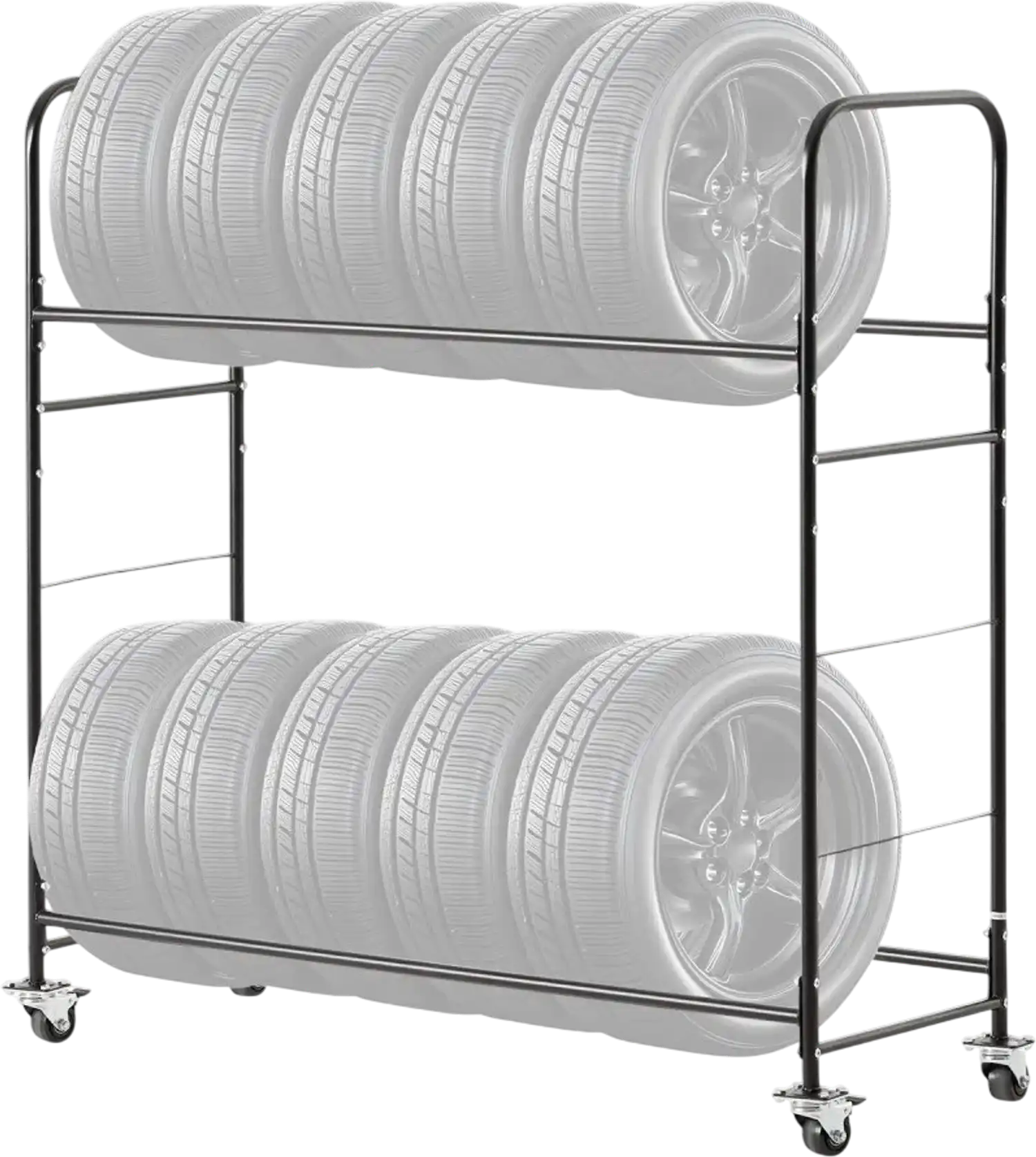 Vevor Tire Storage Rack Rolling 2-Shelf Holder Cart with Wheels and Cover New