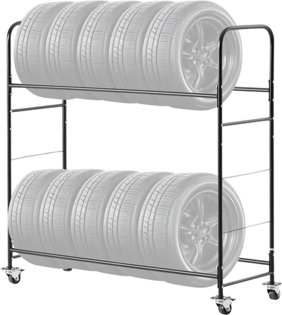 Vevor Tire Storage Rack Rolling 2-Shelf Holder Cart with Wheels and Cover New