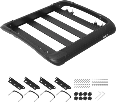 VEVOR Roof Rack Cargo Basket, 38 x 38 x 5.59 in, Universal Heavy Duty Roof Top Carrier Basket, 150 lbs Capacity, All-Weather Car Top Luggage Holder, Fits Crossbars up to 3.54 x 1.97 in, for SUV Truck