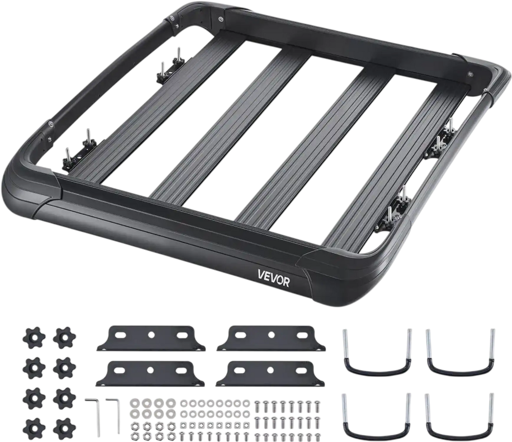VEVOR Roof Rack Cargo Carrier, 48 x 40 x 5.6 in, Universal Rooftop Cargo Basket, Car Top Luggage Holder with 150 lbs Max Load Capacity, 4.1 in Fence, Anti-Rust Alloy Steel, Wind Fairing, for SUV Car