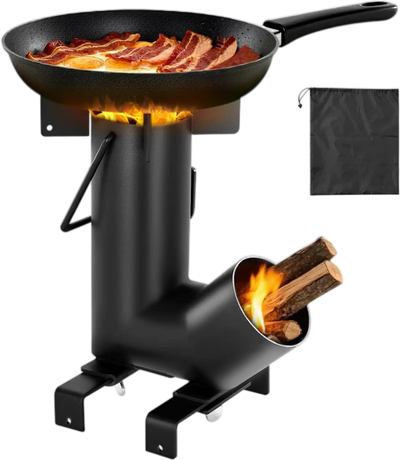 VEVOR Camping Rocket Stove, Wood Burning Portable Rocket Stove with Carrying Bag for Backpacking, Carbon Steel, Burn Wood, Twigs or Sticks for Outdoor Cooking, Backyard, Camp Cooking, Heating, Black