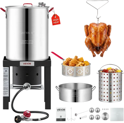 Vevor Outdoor Cooker 30 Qt. Turkey and 10 Qt. Fish Fryer Seafood Deep Boiler New