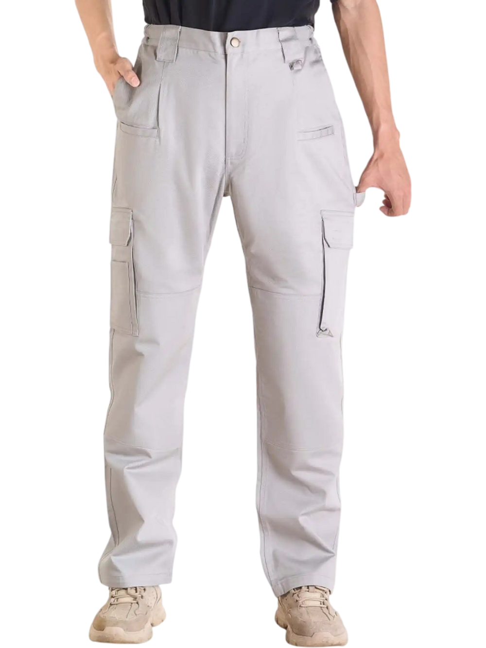 VEVOR FR Pants for Men, 9 oz 100% Cotton, Flame-Resistant Cargo Pants with Multi-Pockets and Elastic Waist, Reinforced Tear-proof Stitching, Ideal for Welding Work and Casual Wear, M Size, Gray