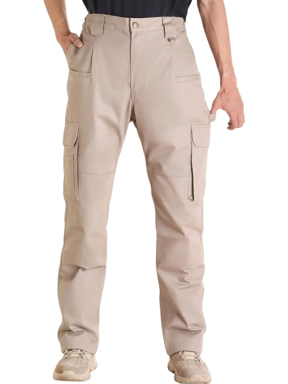 VEVOR FR Pants for Men, 9 oz 100% Cotton, Flame-Resistant Cargo Pants with Multi-Pockets and Elastic Waist, Reinforced Tear-proof Stitching, Ideal for Welding Work and Casual Wear, L Size, Khaki