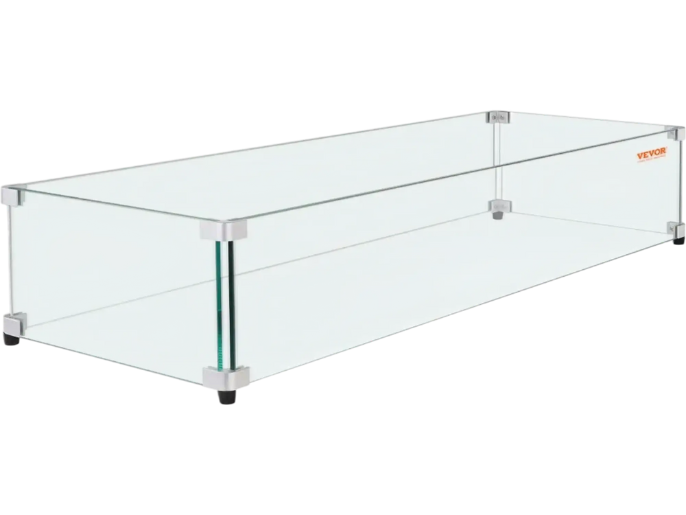 VEVOR Glass Wind Guard for Rectangular Fire Pit Table 30 x 14 x 7.5 Inch, 0.31 inch Thick and Sturdy Tempered Glass Panel with Hard Aluminum Corner Bracket & Rubber Feet, Easy to Assemble
