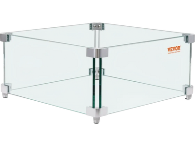 VEVOR Gas Fire Pit Wind Guard for Square Fire Table, 15 x 15 x 7 inch Clear Tempered Wind Guard for Firepits, 0.31 inch Thick Square Glass Shield, Glass Panel with Hard Corner Bracket & Feet