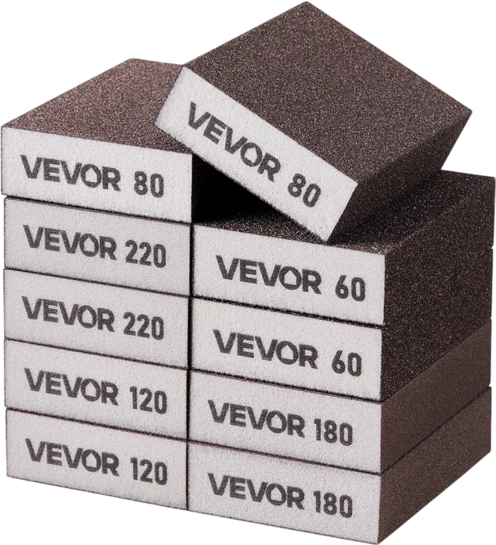 VEVOR Sanding Sponge, 10 Pcs, 60/80/120/180/220 Grit Assortment(2 Each), Washable and Reusable Sanding Blocks for Dry & Wet Use, Coarse to Fine Sandpaper Blocks, for Drywall Wood Metal Furniture