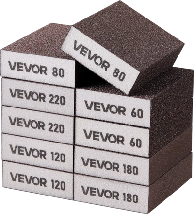 VEVOR Sanding Sponge, 10 Pcs, 60/80/120/180/220 Grit Assortment(2 Each), Washable and Reusable Sanding Blocks for Dry & Wet Use, Coarse to Fine Sandpaper Blocks, for Drywall Wood Metal Furniture