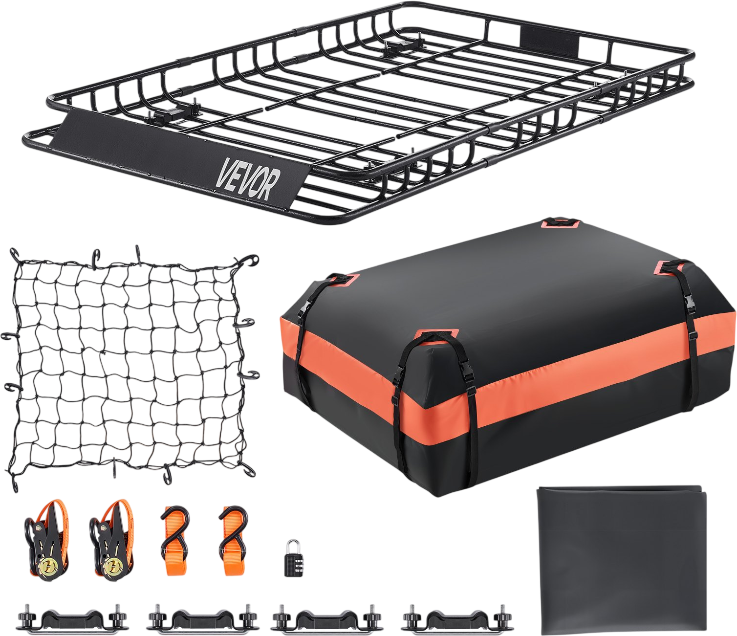 Vevor Roof Rack Basket 64 x 39 in. with Cargo Bag Net Ratchet Straps New
