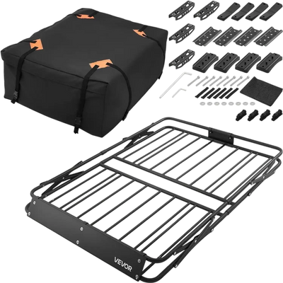 VEVOR Roof Rack Cargo Basket, 51 x 36 x 4 in, Heavy Duty Roof Top Carrier Basket with Folding Design, 200 lbs Capacity, All-Weather Easy-Install Car Top Luggage Holder, Universal Fit for SUV Truck Car