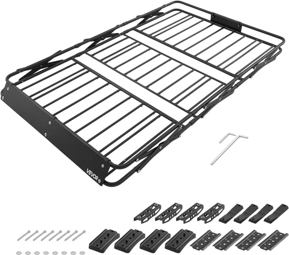 VEVOR Roof Rack Cargo Basket, 64 x 39 x 4 in, Heavy Duty Roof Top Carrier Basket with Folding Design, 200 lbs Capacity, All-Weather Easy-Install Car Top Luggage Holder, Universal Fit for SUV Truck Car