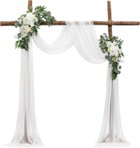 VEVOR Artificial Wedding Arch Flowers Kit, White Wedding Arch Flowers with Drapes Kit (Pack of 3) - 2 Pcs Floral Arrangement, 1 Pcs Sheer Drapes, for Ceremony Bouquets Reception Backdrop Decoration