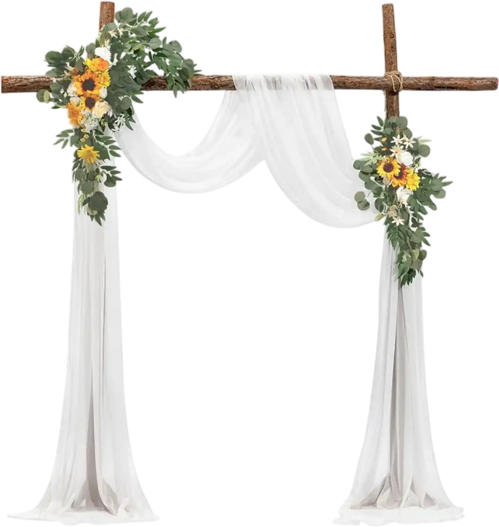 VEVOR Artificial Wedding Arch Flowers Kit, Yellow Wedding Arch Flowers with Drapes Kit (Pack of 3) - 2 Pcs Floral Arrangement, 1 Pcs Sheer Drapes, for Ceremony Bouquets Reception Backdrop Decoration