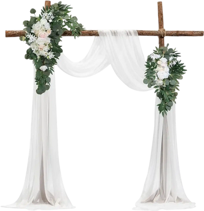 VEVOR Artificial Wedding Arch Flowers Kit, White Wedding Arch Flowers with Drapes Kit (Pack of 4) - 2 Pcs Floral Arrangement, 2 Pcs Sheer Drapes, for Ceremony Bouquets Reception Backdrop Decoration
