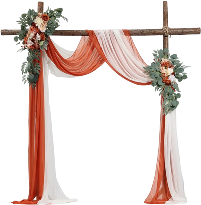 Vevor Artificial Wedding Arch Flowers Kit Orange with Drapes 4-Pc Set New