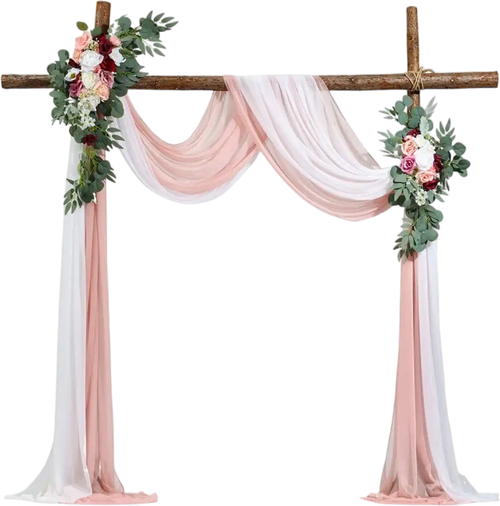 VEVOR Artificial Wedding Arch Flowers Kit, Pink Wedding Arch Flowers with Drapes Kit (Pack of 4) - 2 Pcs Floral Arrangement, 2 Pcs Sheer Drapes, for Ceremony Bouquets Reception Backdrop Decoration