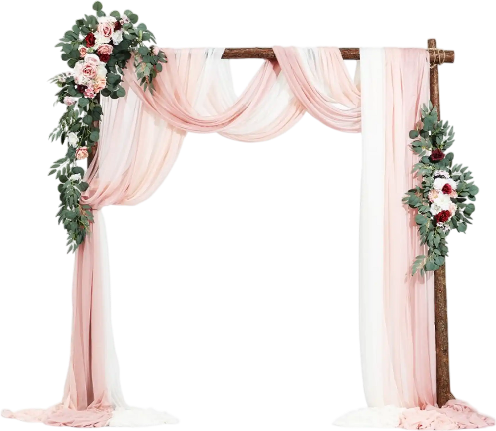 VEVOR Artificial Wedding Arch Flowers Kit, Pink Wedding Arch Flowers with Drapes Kit (Pack of 5) - 2 Pcs Floral Arrangement, 3 Pcs Sheer Drapes, for Ceremony Bouquets Reception Backdrop Decoration