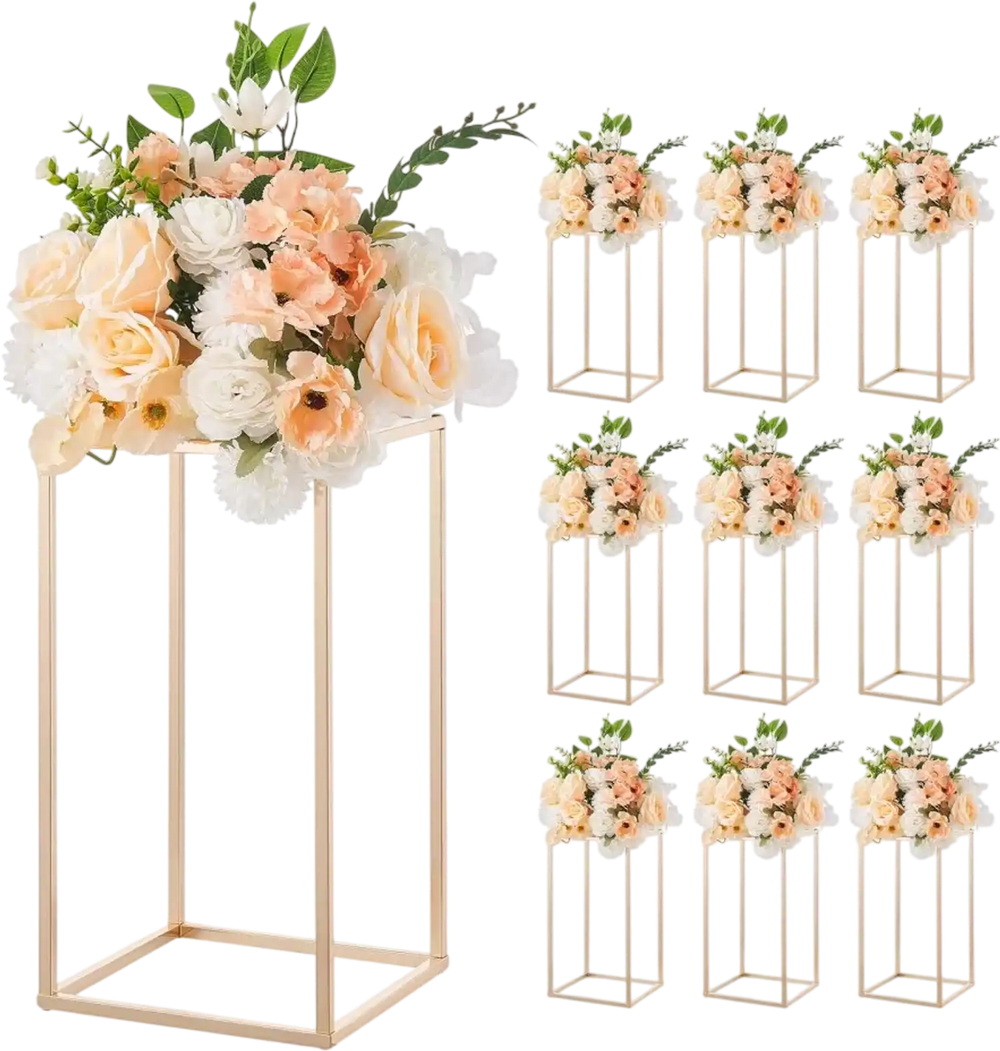 VEVOR Wedding Flower Stand, 10PCS 15.75-inch Column Flower Stand, Floral Stands with Acrylic Laminate, Gold Rectangular Floral Display Rack for Wedding, Party, Birthday, Home,  Gold Centerpiece Stands