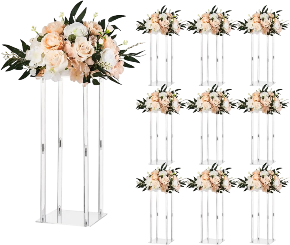 VEVOR Wedding Flower Stand, 10PCS 19.69-inch Column Flower Stand, Floral Stands with Acrylic Laminate, Cylindrical Cubic Floral Display Rack for Wedding, Party, Birthday, Home, Centerpiece Stands